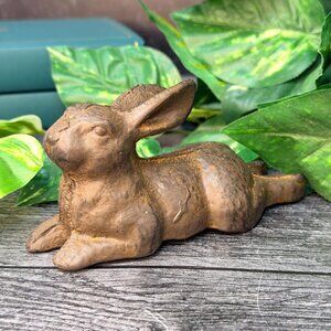 Cast Iron Rabbit Bunny Rustic Farmhouse Decor Resting Laying Down